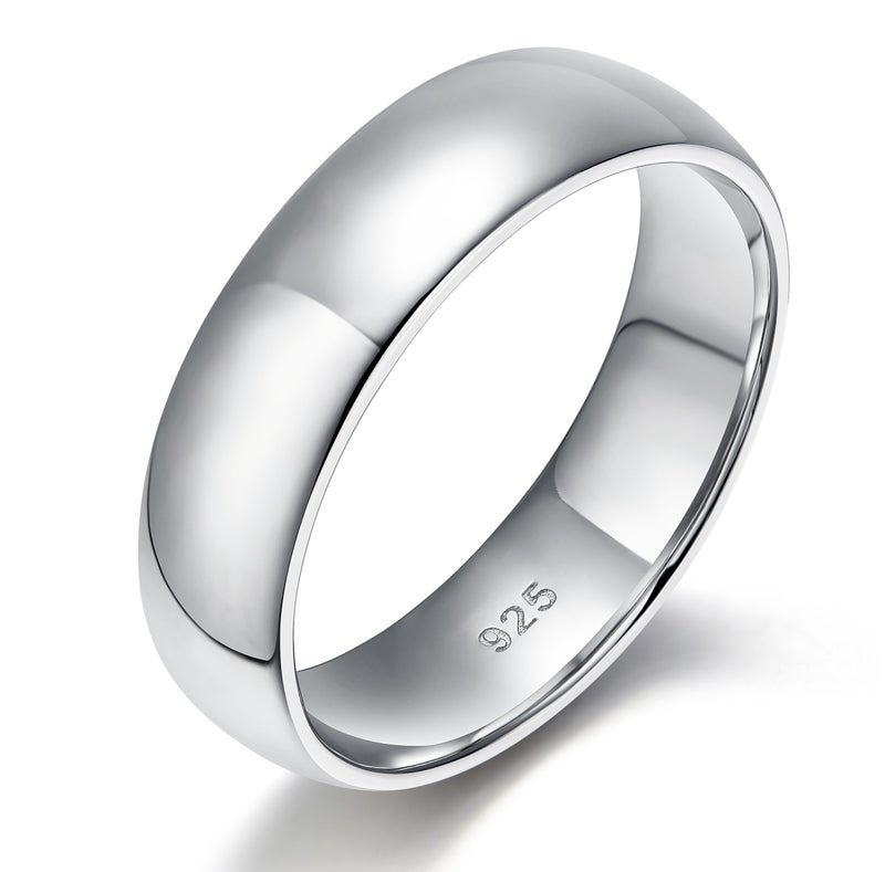 EAMTI 6mm Mens Sterling Silver Rings Wedding Band High Polish Plain Dome Comfort Fit Size 7.5 - Image 1
